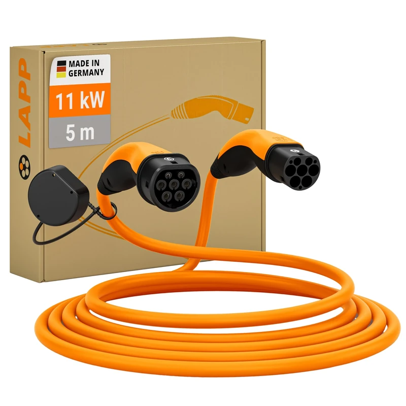 LAPP Mobility Helix EV Charger 11 kW Type 2 / self-retracting Cable/Charging Cable for Electric Car, 20 A / 3 Phase / 5 Metres/orange
