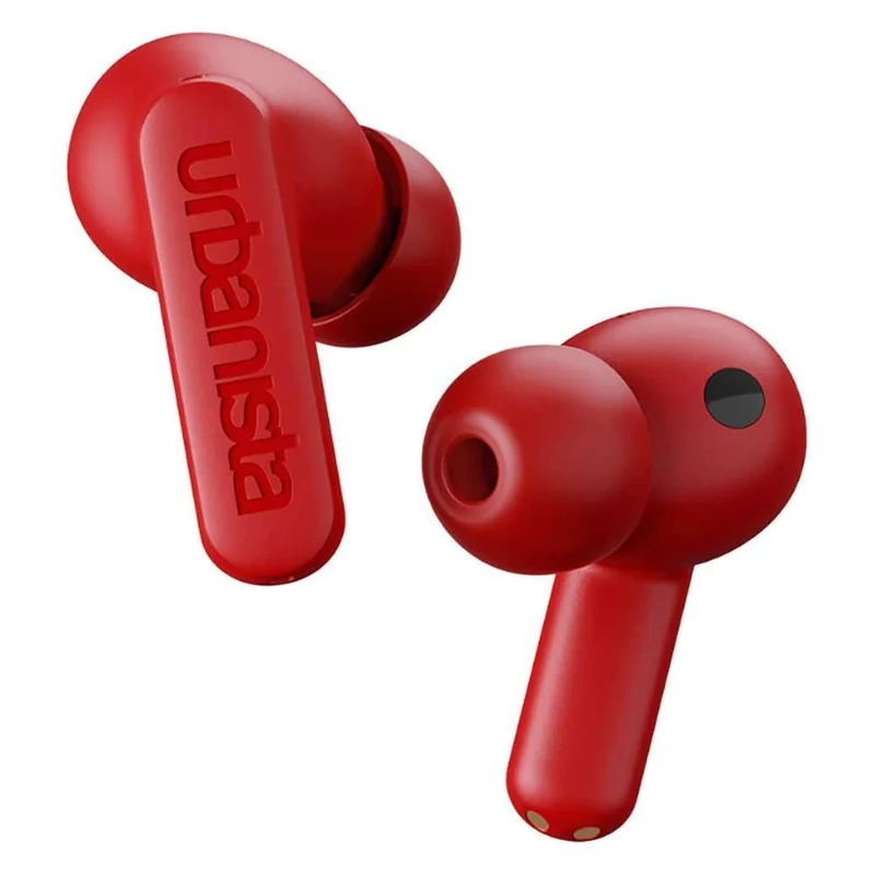 Urbanista Atlanta Hybrid Active Noise Cancelling Wireless Earbuds, Deep Bass Splash Resistant Headphones, Bluetooth Multipoint Earphones, Transparency Mode, Wireless Charging Case, Vibrant Red