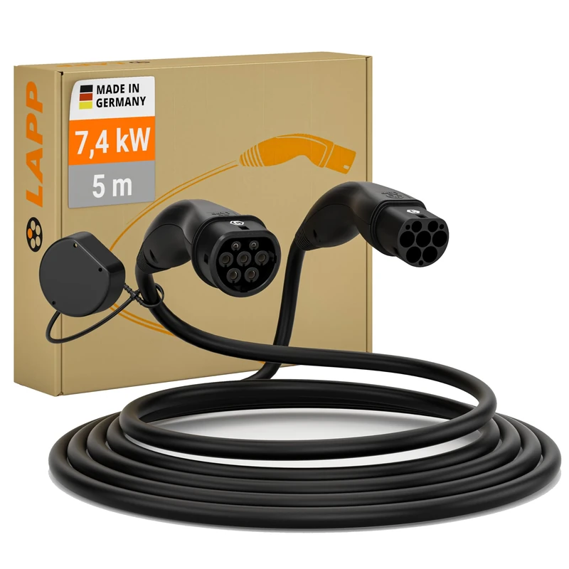 LAPP Mobility Helix EV Charger 7,4 kW Type 2 / self-retracting Cable/Charging Cable for Electric Car, 32 A / 1 Phase / 5 Metres/black