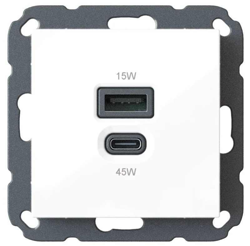 Ehmann USB-C 45 Watt + USB-A 15 Watt Charger/Charger 6560 x 0100 for Home Installation, for Standard Switch Programmes (55 x 55 mm), Power Delivery, T65.01 Estate