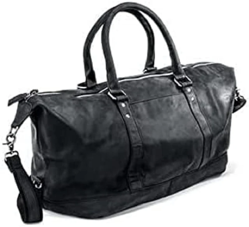 HIIERO Weekender Lifestyle Bag - Black Cowhide Travel Duffle