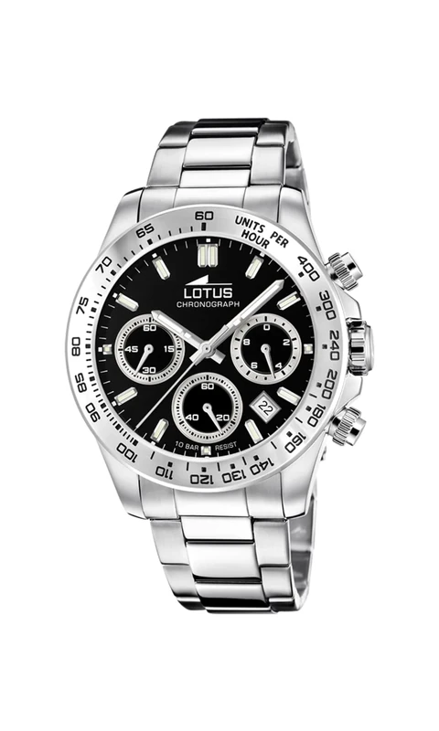 LOTUS 18912/3 Men's Analogue Quartz Watch with Stainless Steel Strap, Silver/Black, Bracelet