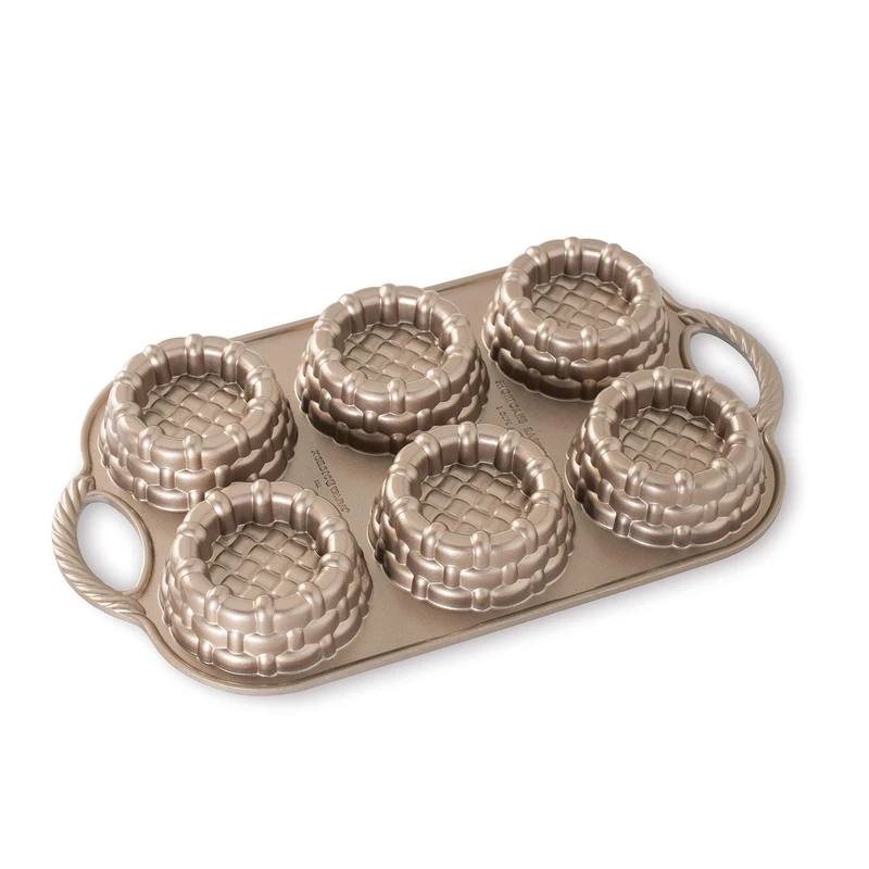 Nordic Ware Shortcake Baskets Cakelet Pan, Mini Basket Cake Mould Tray, Cast Aluminium Cake Tin, Muffin Tray for Spring, Made in The USA Colour: Toffee