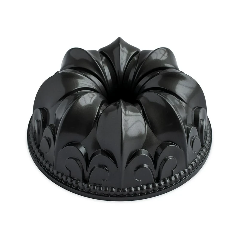 Nordic Ware Fleur De Lis Bundt Pan, Original Cast Aluminium Bundt Tin, Bundt Cake Tin with Majestic Pattern, Cake Mould Made in The USA, Colour: Toffee