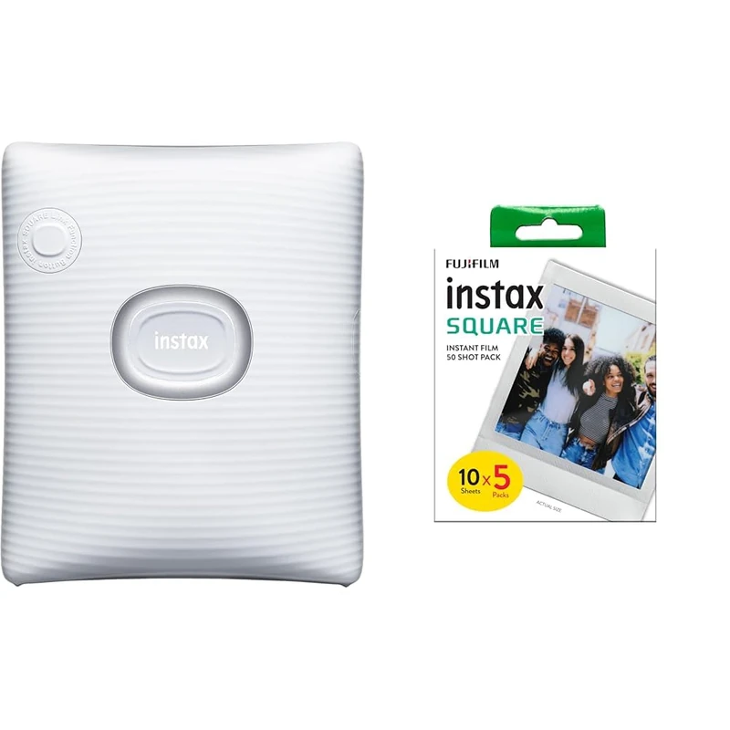 instax SQUARE Link smartphone printers & SQUARE instant Film 50 shot pack, white Border, suitable for all SQUARE cameras and printers