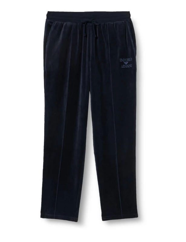 Emporio Armani Men's Emporio Armani Men's Jacquard Chenille Trousers With Pintuck Detail and Bold Logo Sweatpants, Navy, M UK