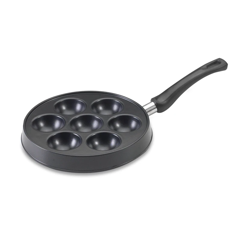 Nordic Ware Danish Ebelskiver Pan, Cast-Aluminium Danish Pancake Frying Pan, Danish Pancake Pan for 7 Ebelskiver Pancakes, Mini Pancake Maker, Colour: Black