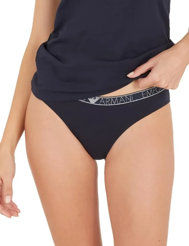 Emporio Armani Women's 2-Pack Essential Studs Logo Brief, Marine, S (Pack of 2)