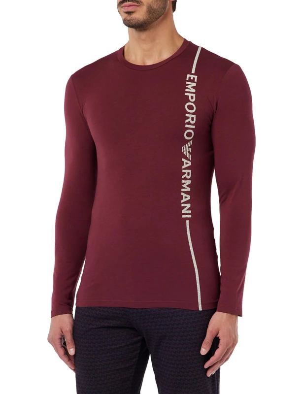 Emporio Armani Men's Emporio Armani Men's T-shirt Side Logo T Shirt, Burgundy, XL UK
