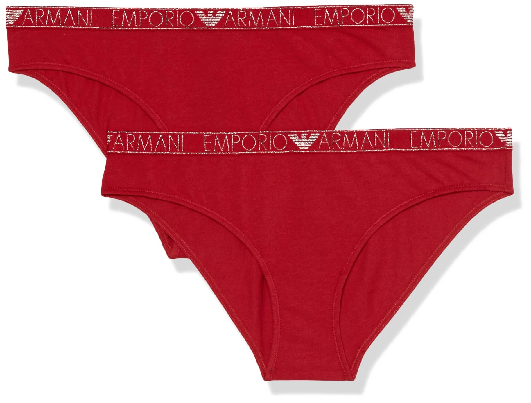 Emporio Armani Women's 2-Pack Essential Studs Logo Brief, Ruby Red, Small