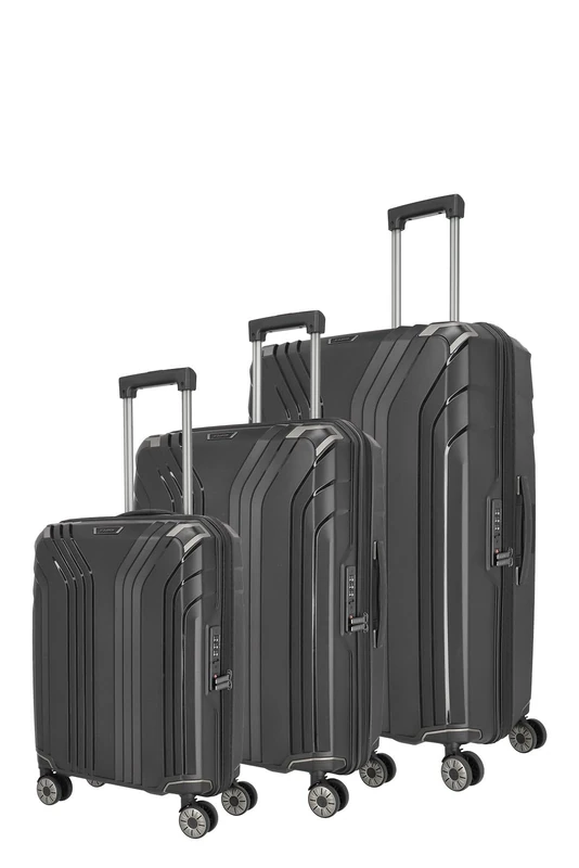 travelite 4-wheel suitcase set 3-piece hard shell with recycled lining, sizes L/M/S, ELVAA: Stylish trolleys with protective corners + TSA lock