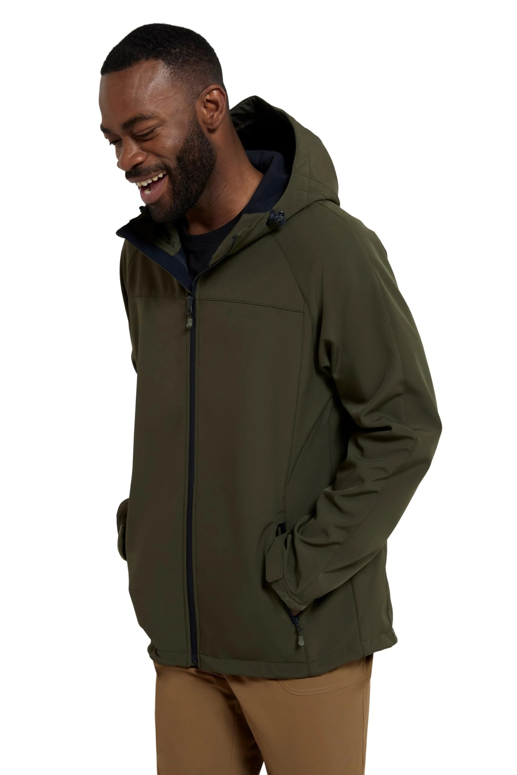 Mountain Warehouse Exodus Mens Softshell Jacket - Breathable & Water Resistant Rain Coat with Adjustable Fit & Side Pockets - For Spring Summer, Walking, Hiking & Travel Dark Khaki XS