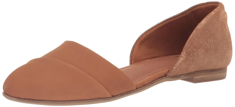 TOMS Women's Jutti D'orsay Ballet Flat, Tan Leather and Metallic Suede, 8 UK