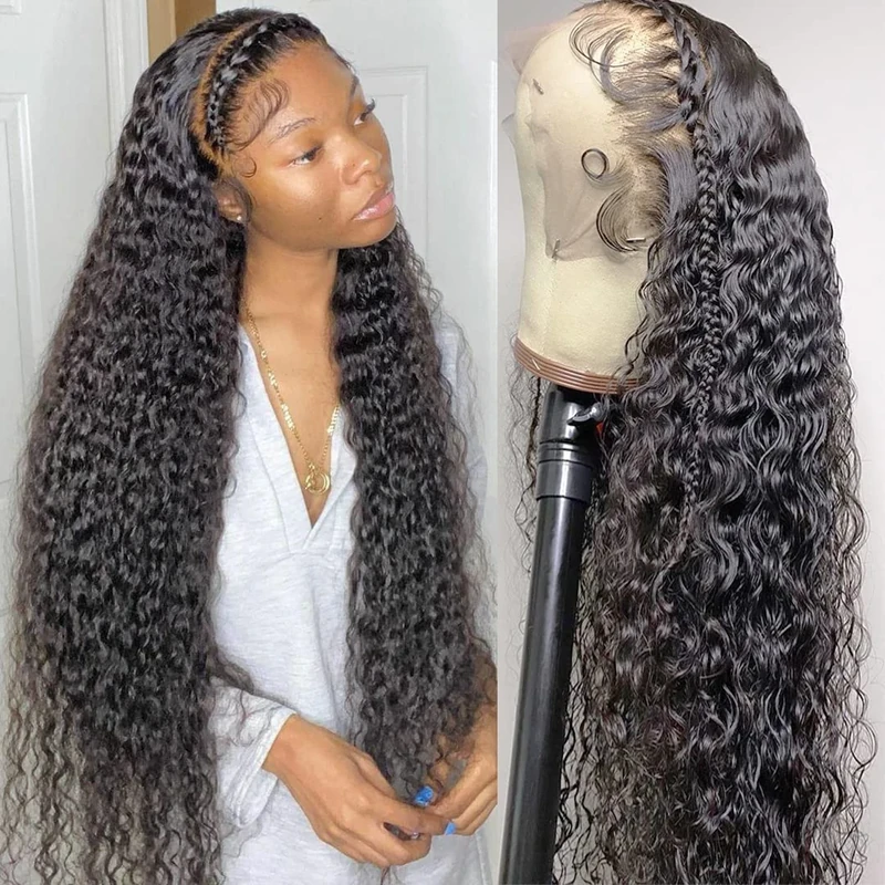 Qangelabeauty 30 Inch Deep Wave Lace Front Wig Human Hair 13x4 Curly Wigs for Black Women Pre Plucked with Natural Baby Hair 180 Density Brazilian Virgin Lace Frontal Wet Wig Human Hair Natural Color