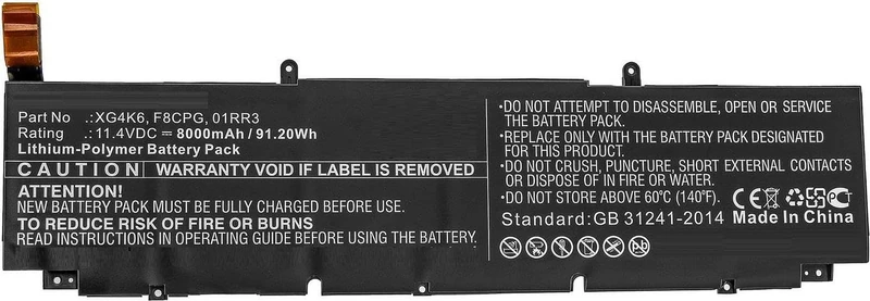 CoreParts Laptop Battery for Dell 91.20Wh Li-Polymer 11.4V, DEP575NB 01RR3,F8CPG,XG4K6 (91.20Wh Li-Polymer 11.4V 8000mAh for Dell Precision 5750 0YY3V, Precision 5750 370P9, Precision 5750)