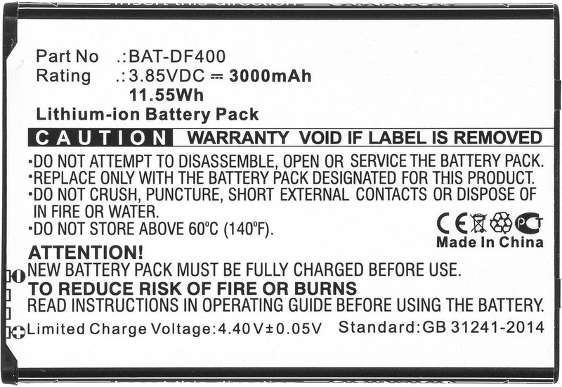 Sparepart: CoreParts Battery for Bluebird Barcode Scanner 11.55Wh Li-ION 3.85V, BUF400BL BAT-DF400 BAT-EF400 (Scanner 11.55Wh Li-ION 3.85V 3000mAh Black for EF400)