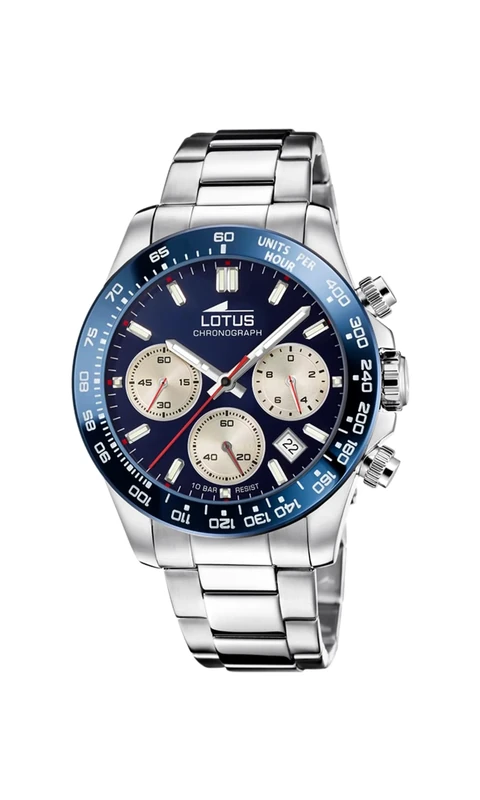 LOTUS Men's Watch, Sport Waterproof, Stopwatch, Steel, Blue, Classic - Image 1