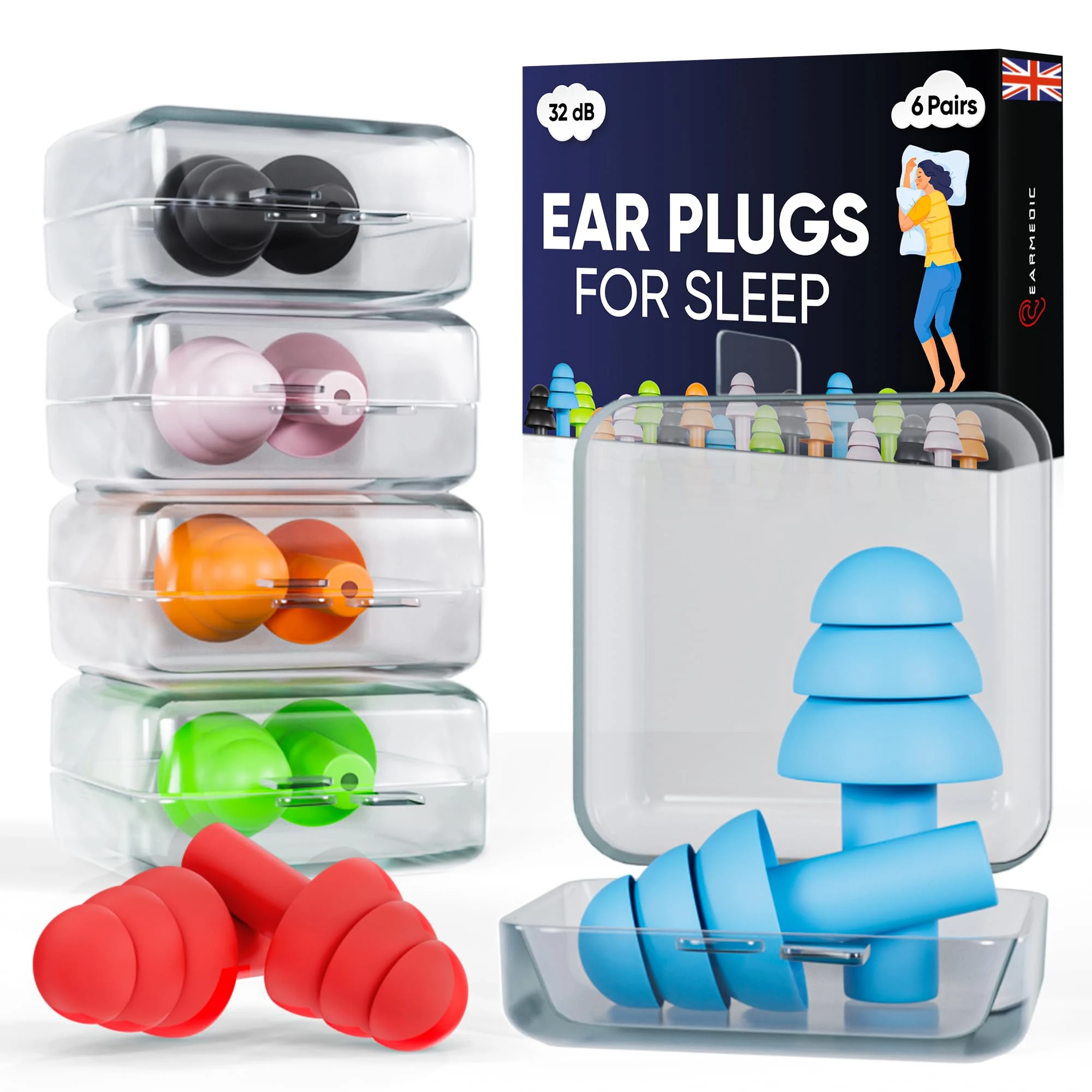 Ear Plugs for Sleep - 6 Pairs Soft Silicone Reusable Noise Cancelling Earplugs for Side Sleepers & Snoring