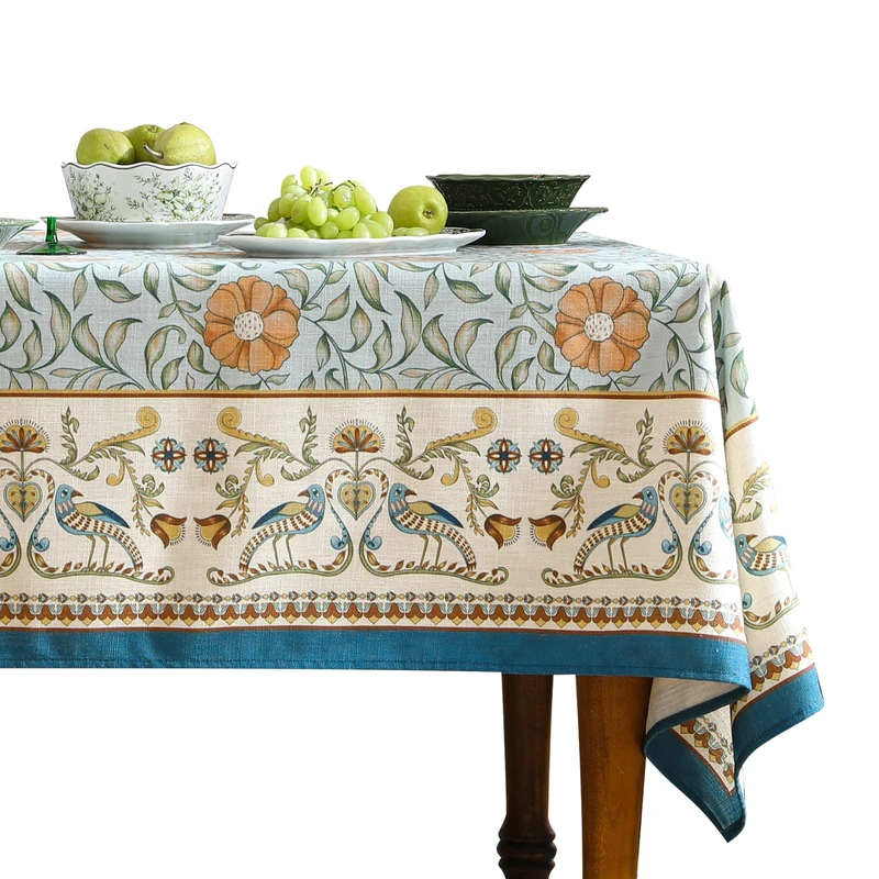 patdrea French Designer Tablecloth Rectangular Blue Italian Floral Pattern - Non-Iron Linen Tablecloth for Kitchen, Dining Room, Party, Holiday - 55 x 71 Inch - Image 1