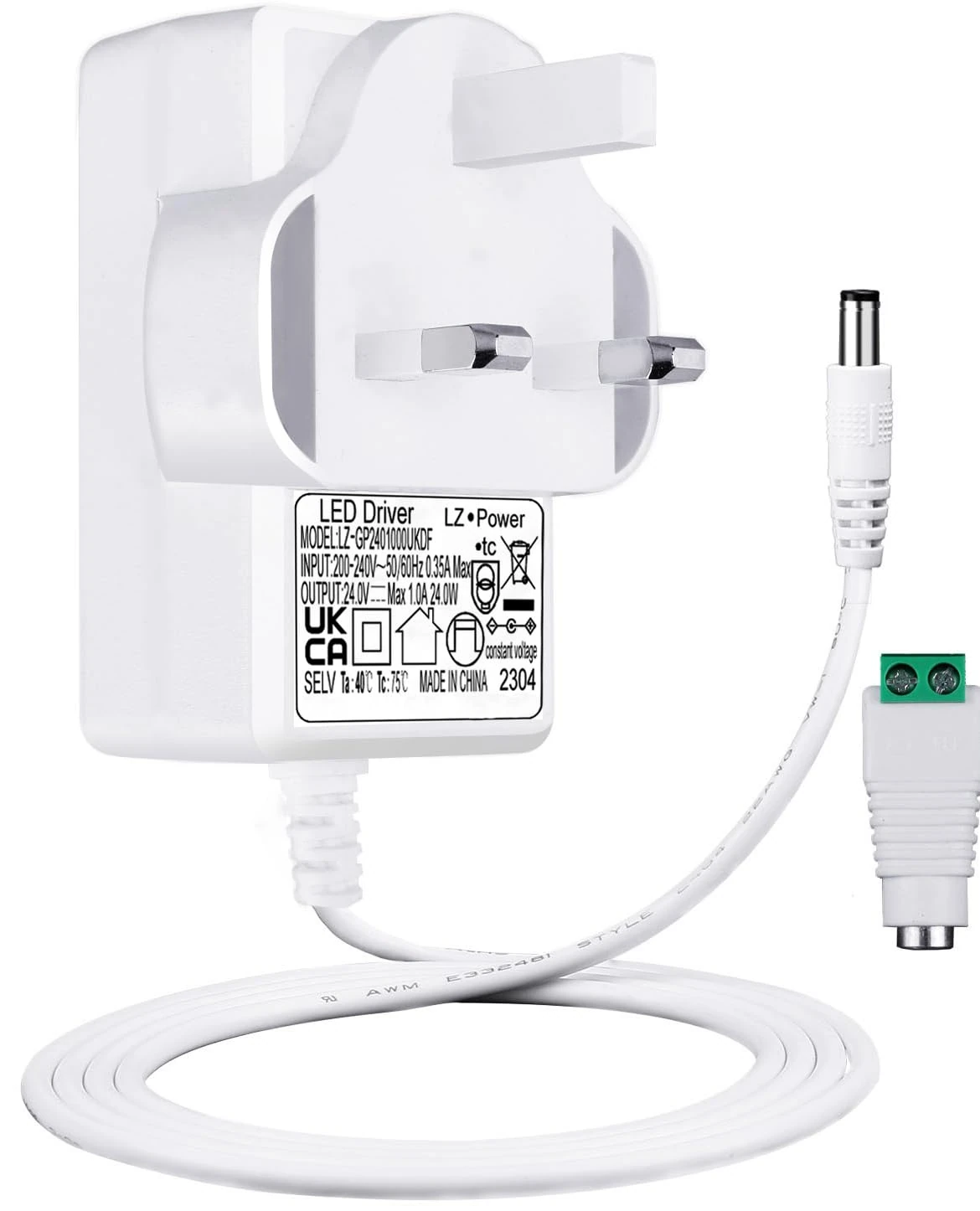 Alinana Constant Voltage 24V 1A Power Supply, AC 230v to 24v DC Transformer, 24W UK Plug Power Adapter with 5ft/1.5m Long Cable, 5.5 x 2.1mm Jack, for Led Strip Light, Humidmifier,UKCA Approved