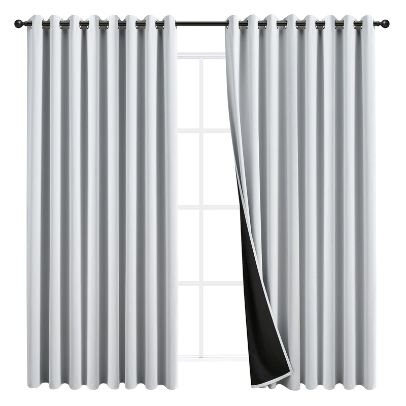 JSFLY 100% Blackout Curtains 84 inch Length for Bedroom, Thick Noise Reduction Thermal Insulated Grommet Window Drapes Light Blocking Curtains for Living Room, 2 Panels (108x84 inches,White)