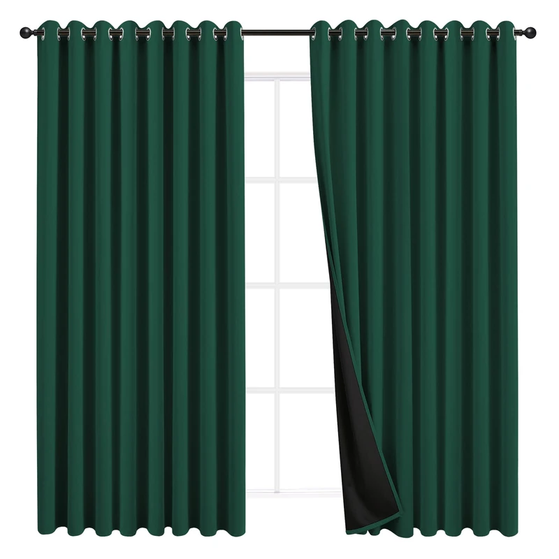 JSFLY 100% Blackout Curtains 84 inch Length for Bedroom, Thick Noise Reduction Thermal Insulated Grommet Window Drapes Light Blocking Curtains for Living Room, 2 Panels (108x84 inches,Hunter Green)