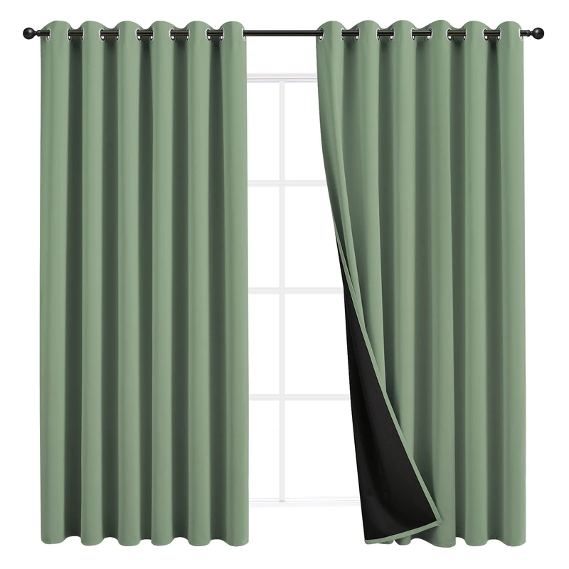 JSFLY 100% Blackout Curtains 108 inch Length for Bedroom, Thick Noise Reduction Thermal Insulated Grommet Window Drapes Light Blocking Curtains for Living Room, 2 Panels (84 W X 108 L,Greyish Green)