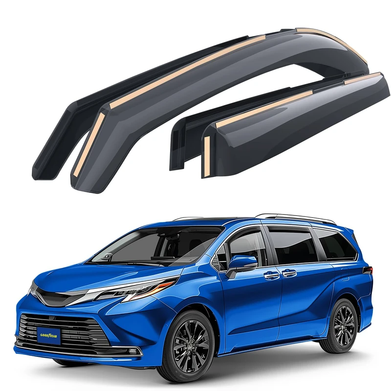 Goodyear Shatterproof in-Channel Window Deflectors for Toyota Sienna 2021-2024, Rain Guards, Window Visors for Cars, Vent Deflector, Car Accessories, 4 pcs - GY007837