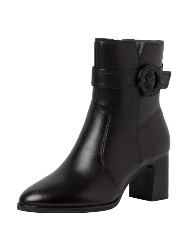 Tamaris Comfort Women’s Ankle Boots with Heel Leather with Buckle Comfort Fit , Black, 6,5 UK