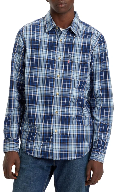 Levi's Men's Sunset 1-Pocket Standard Shirt, Emmett Plaid Bright White, S
