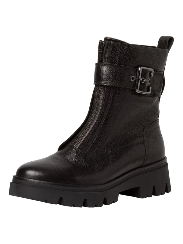 Tamaris Comfort Women’s Ankle Boots Flat Leather with Zip Comfort Fit , Black, 6 UK