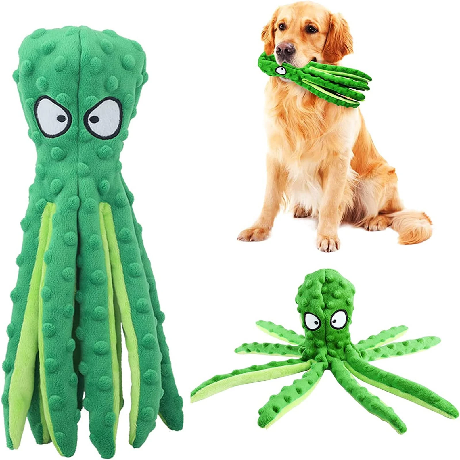 Octopus Dog Toys, No Stuffing Squeaky Dog Toys Interactive Octopus Dog Chew Toys with Crinkle Paper for Small Medium Dogs Playing and Training(Green)