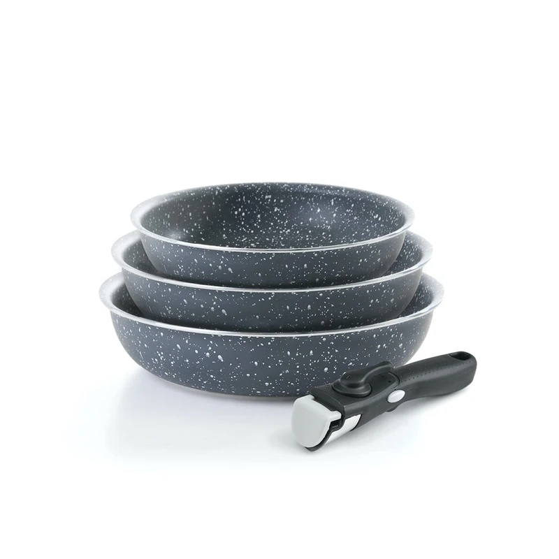 Qulinart by Brandt 194-008 4-Piece Cookware Set of 3 Pans 20/24 / 28 cm Marble Grey Aluminium