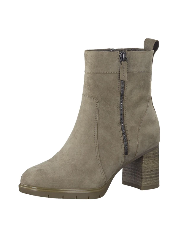 Tamaris Comfort Women’s Ankle Boots with Heel Suede with Zip Comfort Fit , Taupe, 4 UK