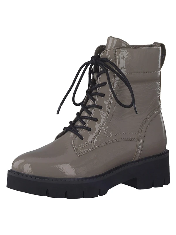 Tamaris Comfort Women’s Lace-Up Ankle Boots Leather Platform Comfort Fit , Taupe Patent, 5 UK