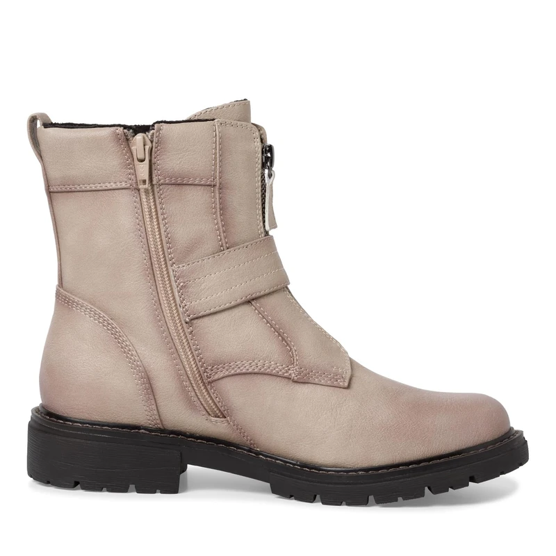 Jana Women’s Ankle Boots Flat Faux Leather with Buckle Wide H Extra Width, Stone, 6,5 UK