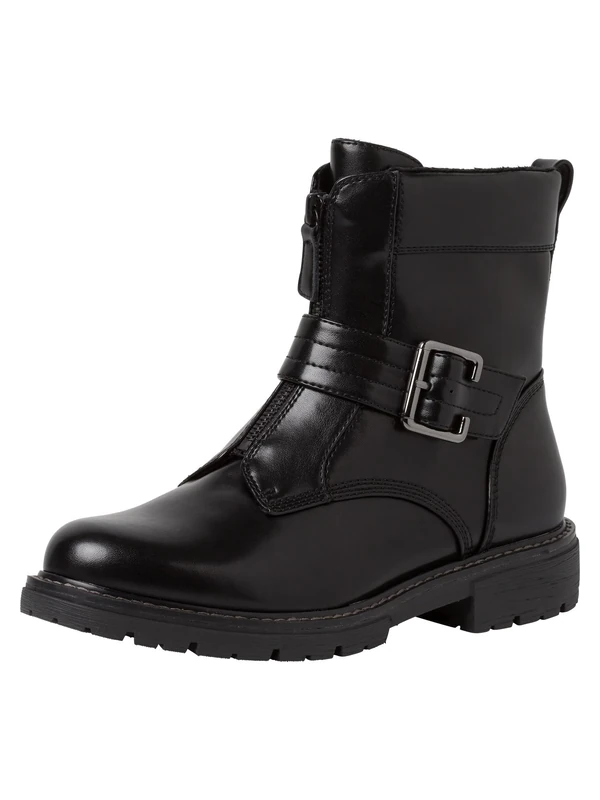 Jana Women’s Ankle Boots Flat Faux Leather with Buckle Wide H Extra Width, Black, 4 UK