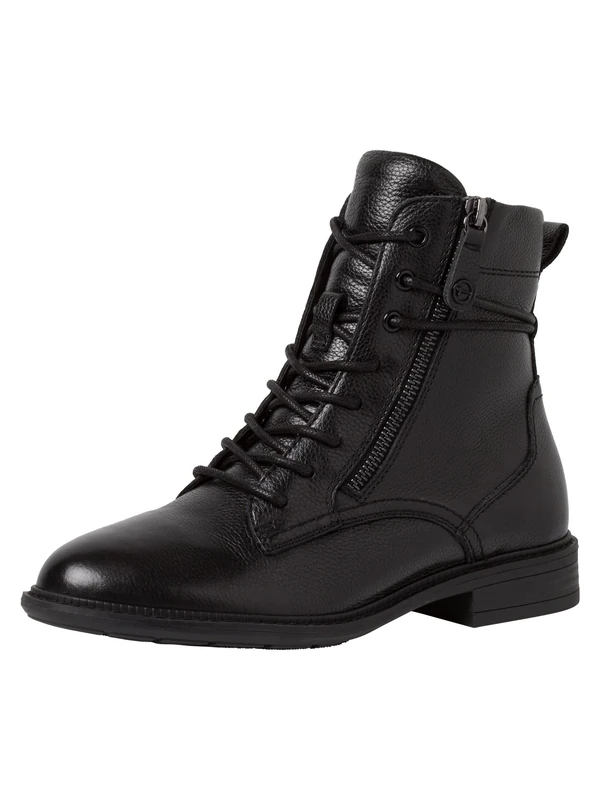 Tamaris Comfort Women’s Lace-Up Ankle Boots Leather Flat Comfort Fit , Black, 4 UK