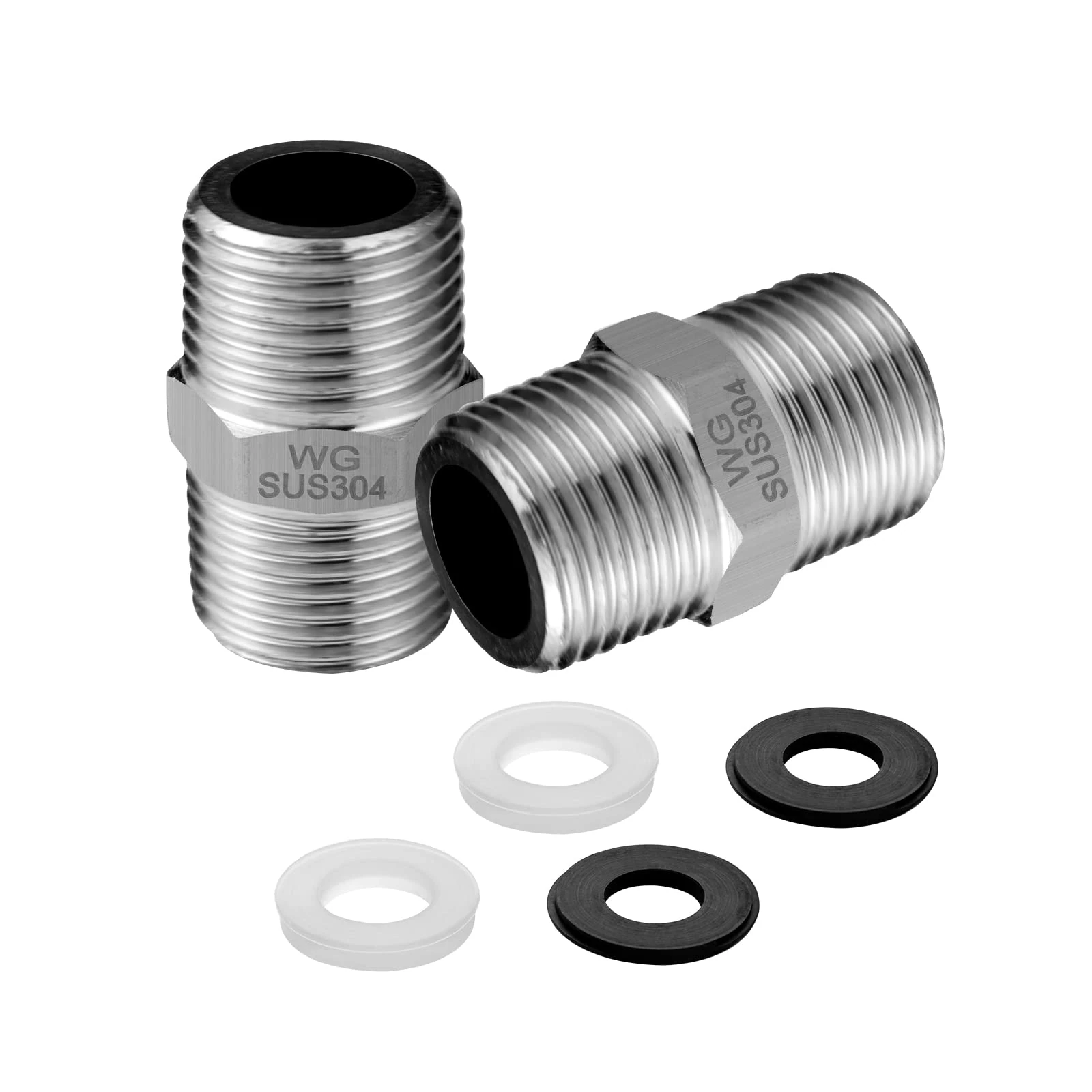 OFFO Shower Hose Connector, 2 PCS 1/2 Inch Solid Stainless Steel Shower Hose Extension Fitting Make Extra Long Shower Hose, Silver