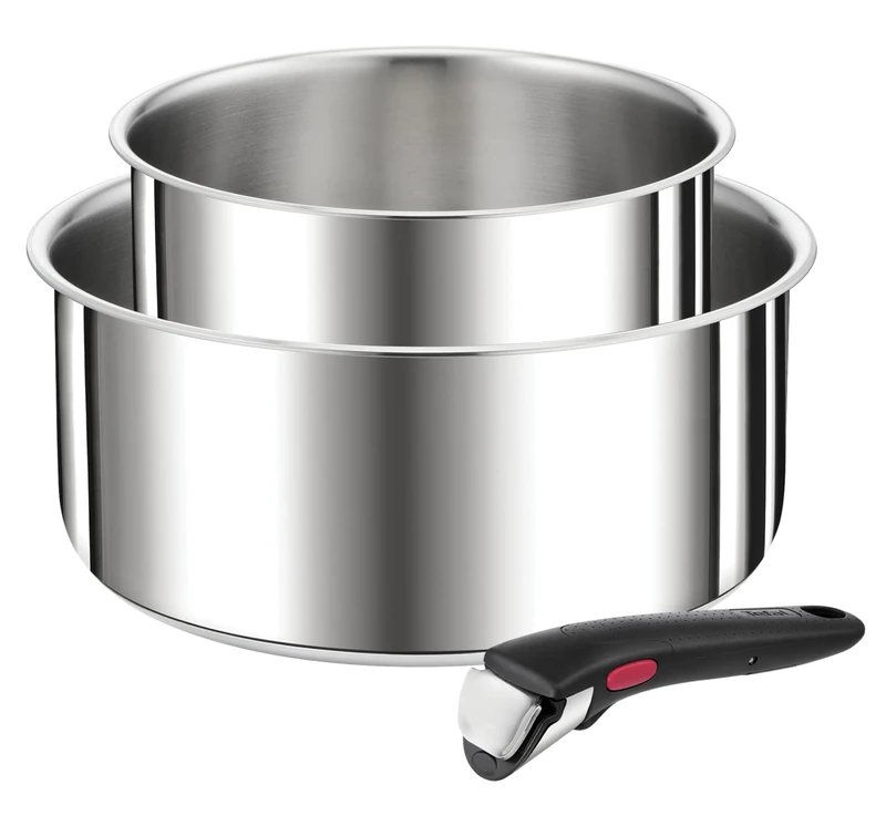 TEFAL Ingenio Set of 3 Saucepans 16/20 cm + Removable Handle, Stackable, Stainless Steel, Induction, Versatility, Space Saving, Preference L9739302, Silver