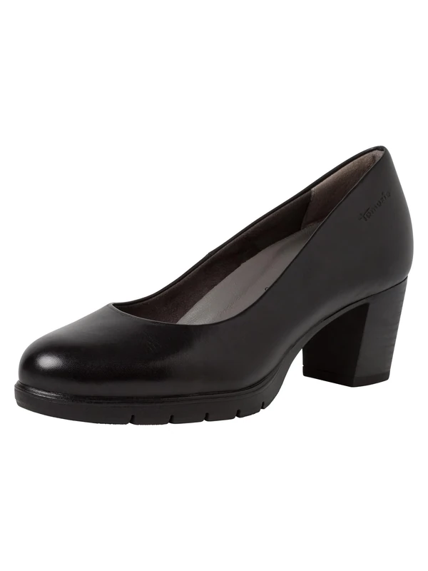 Tamaris Comfort Women’s Leather Pumps with Block Heel Comfort Fit , Black, 7,5 UK - Image 1