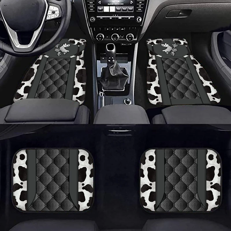 Howilath Cows Print Floor Mat for Car Rubber Anti-Slip Carpets Cushion All Weather Heavy Dust Car Floor Mats for Front & Rear-4 Piece Set