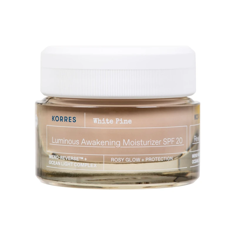 KORRES White Pine Luminous Awakening Moisturiser SPF20 for Post Menopausal skin, Rose Tinted, SPF20, Vegan, 40ml - Image 1