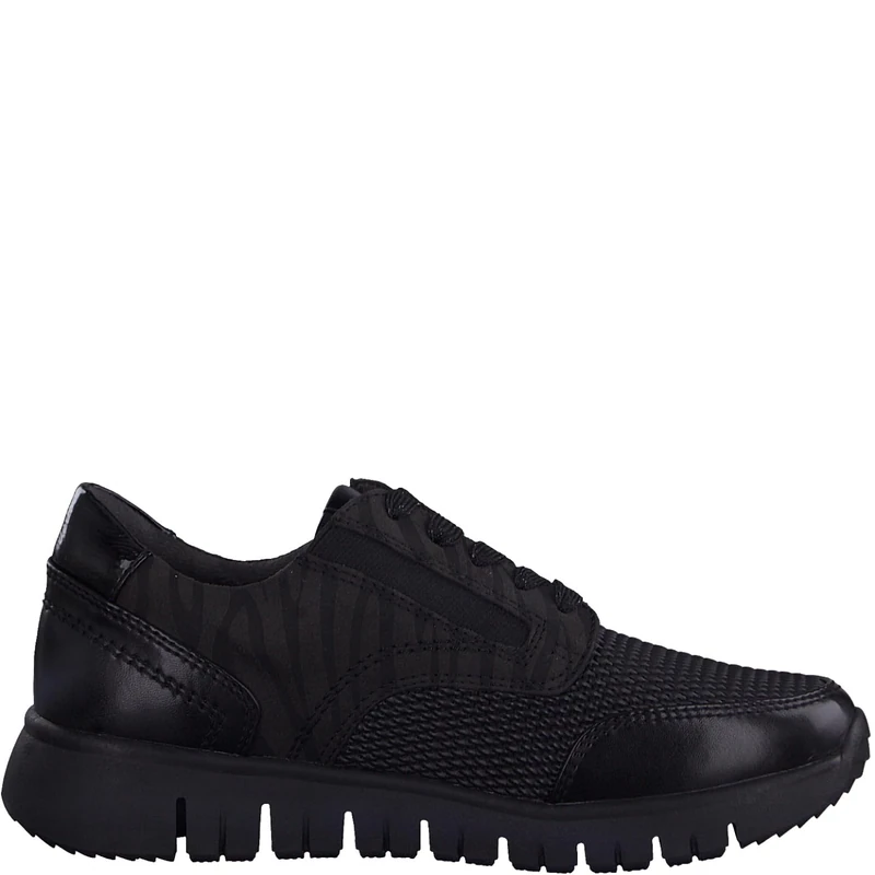 Jana Women’s Flat Sneakers Elegant with Laces and Zip Wide H Extra Width, Black/Zebra, 6 UK