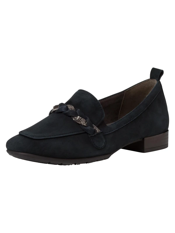 Tamaris Comfort Women’s Loafers Flat Leather Business Slippers Comfort Fit , Navy, 5 UK