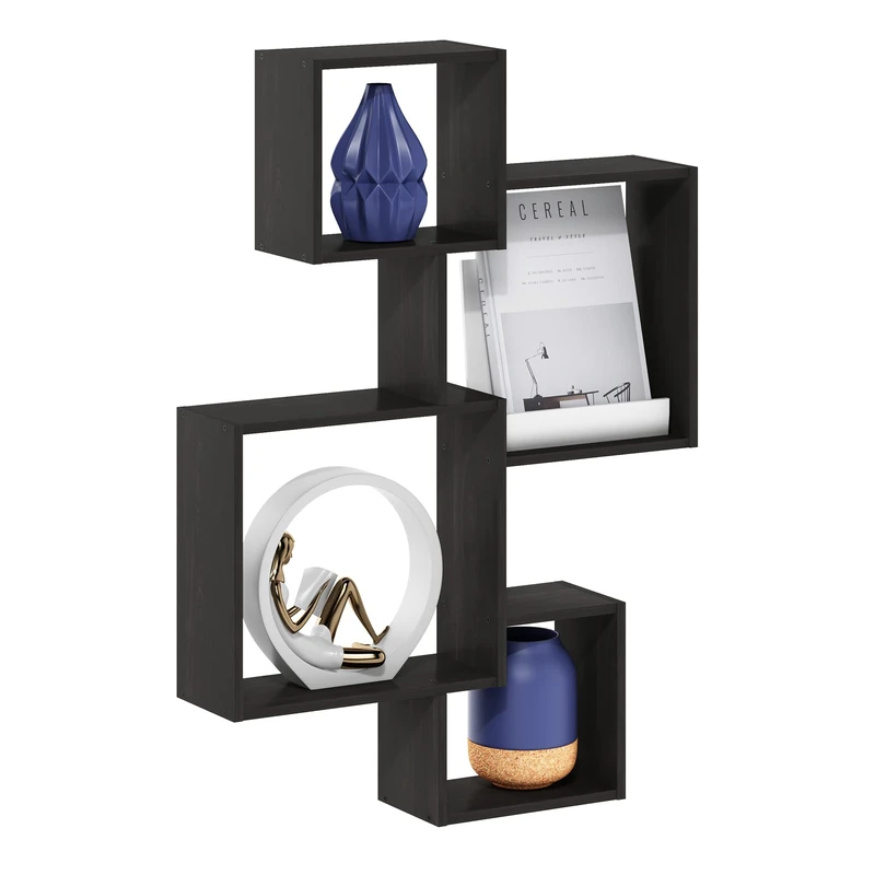 Furinno ROSSI Floating Shelves for Wall Set of 4, Interweave Cube Wall Shelf, Floating Shelf, Wall Mounted Shelves, for Bathroom, Bedroom, Living Room, Espresso