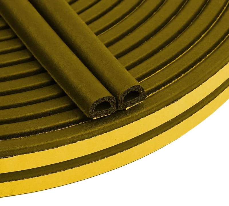 Draught Excluder Tape for Door Window Insulation Seal Strip Adhesive Foam Blocker Type D 9mm X 6mm X 3 Meters, 2 Seals Total 6M Brown