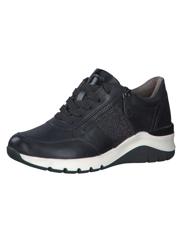 Tamaris Comfort Women’s Flat Leather Sneakers Elegant Comfort Fit , Black Comb, 4 UK - Image 1