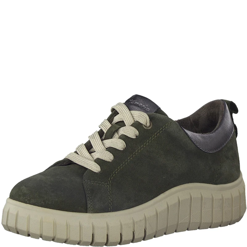 Tamaris Comfort Women’s Flat Leather Sneakers Comfort Fit , Khaki Suede, 6,5 UK - Image 1