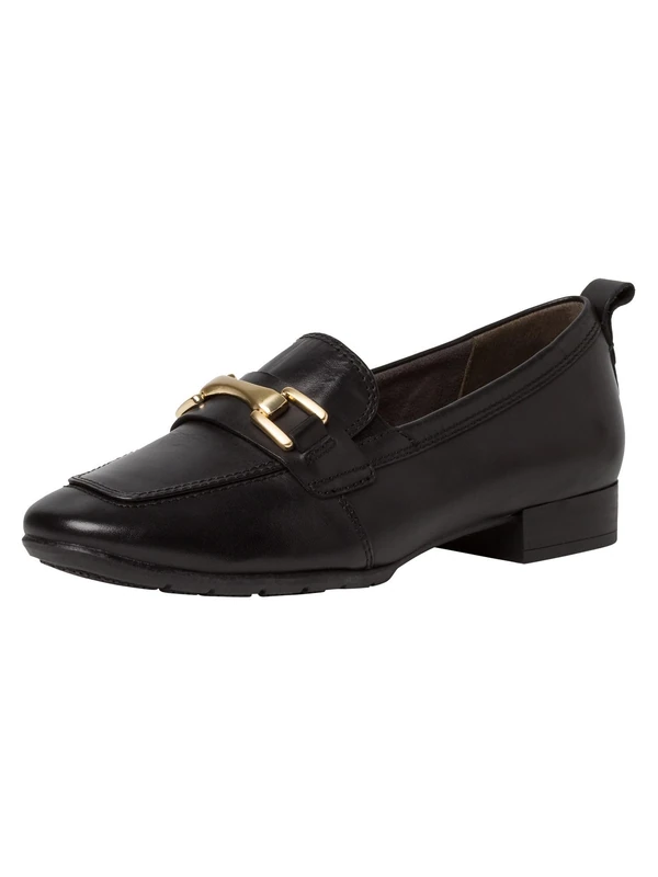 Tamaris Comfort Women’s Loafers Flat Leather Business Slippers Comfort Fit , Black Nappa, 6,5 UK